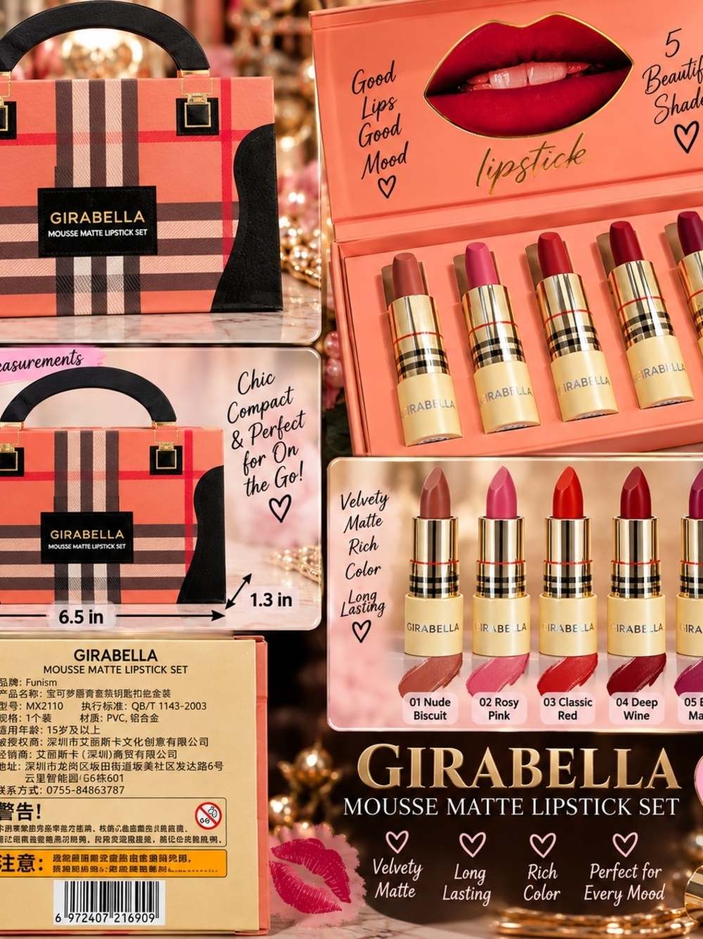 Abella Lipstick Collection — Nude, Pink & Red Shades